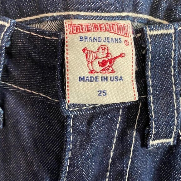 True Religion Becky Embellished Rhinestone Flap Button Pocket Stadium Patch Jean - Picture 2 of 8